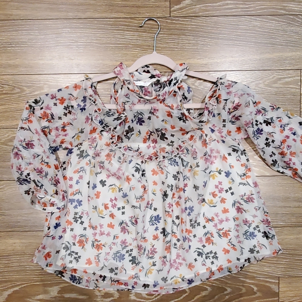 Zara shoulder cut out tie neck chiffon blouse